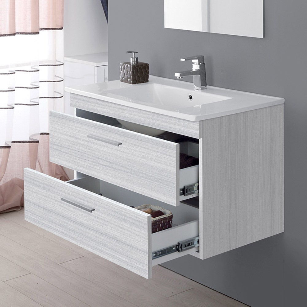 Armoire de toilette murale moderne 81x50 cm gris avec 2 tiroirs à fermeture lente - 6