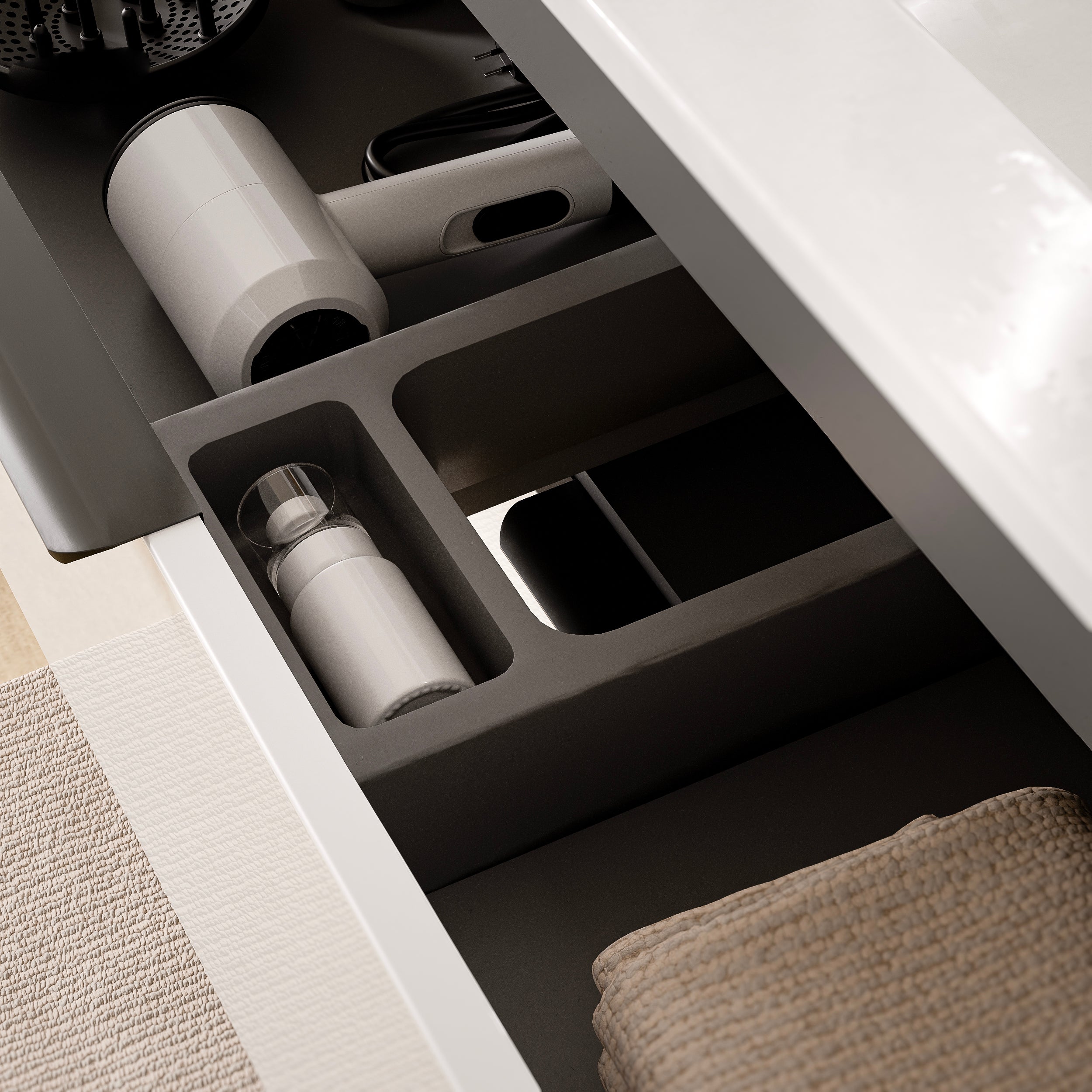 BERNSTEIN - Meuble sous vasque suspendu MDF Blanc brillant 80x46x62cm, Plan lavabo Blanc mat + poignée Noir mat - TIM80 - 3