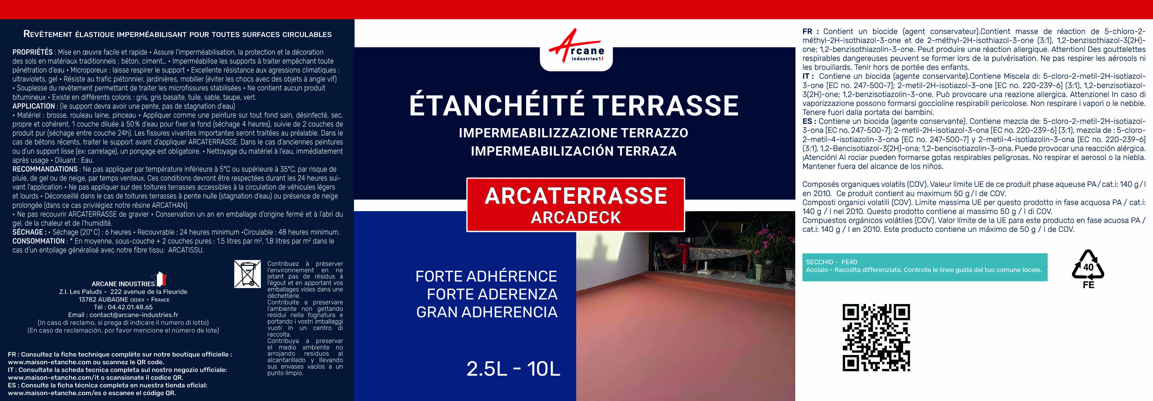 Résine Etanchéité Terrasse Circulable - Peinture Colorée - ARCATERRASSE - 10 L Gris - ARCANE INDUSTRIES - 9