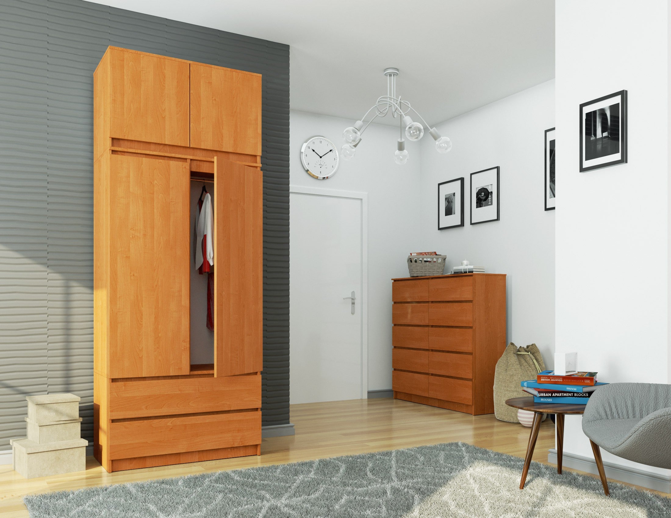 Armoire avec surmeuble AKORD S90 Aulne 90 cm 2 portes 2 tiroirs façade Aulne 6 étagères 90x51x234 cm - 6
