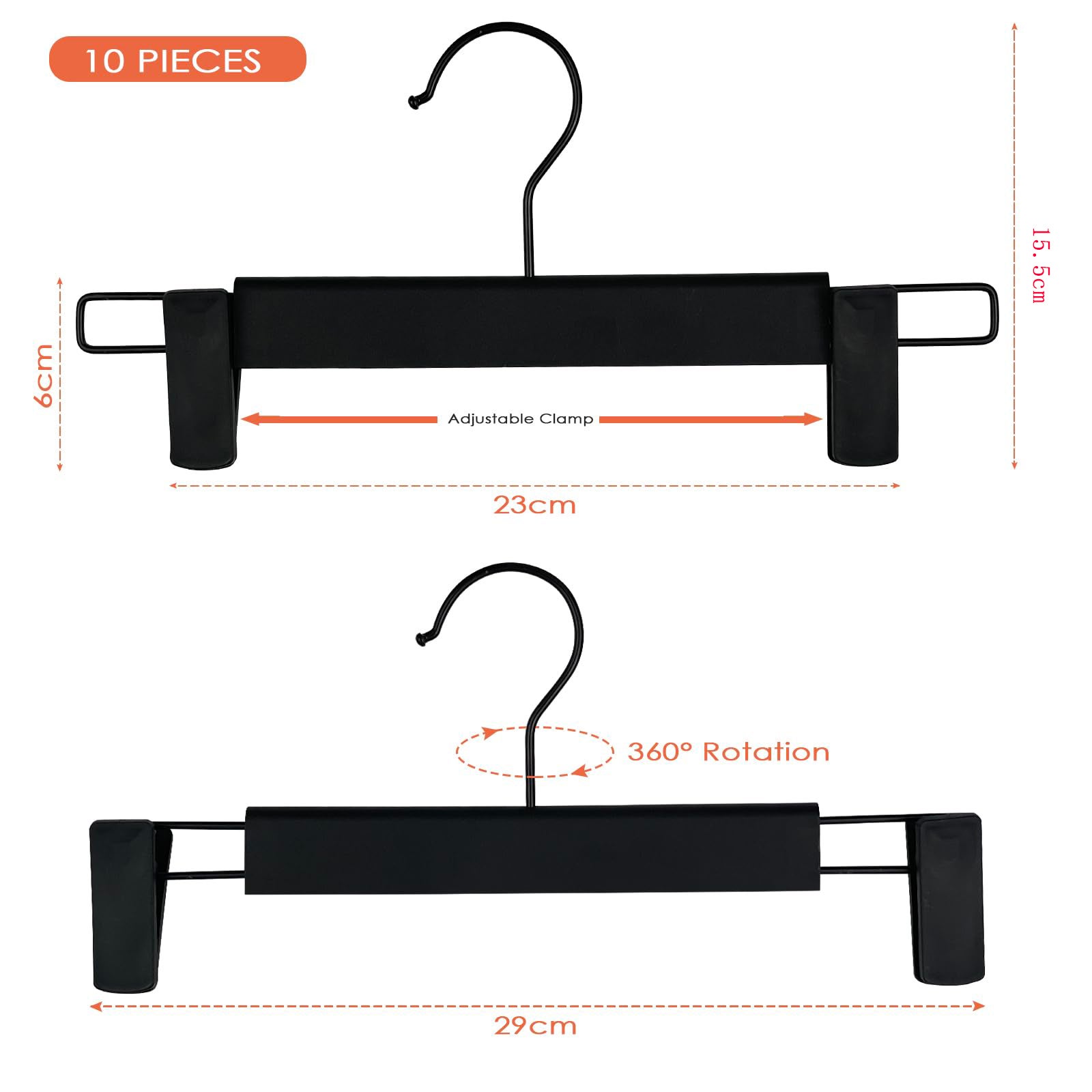 Porte-pantalon 10 pièces, pince pour porte-pantalon, cintre antidérapant, sangle de jupe, clip réglable, crochet pivotant à 360° - 3