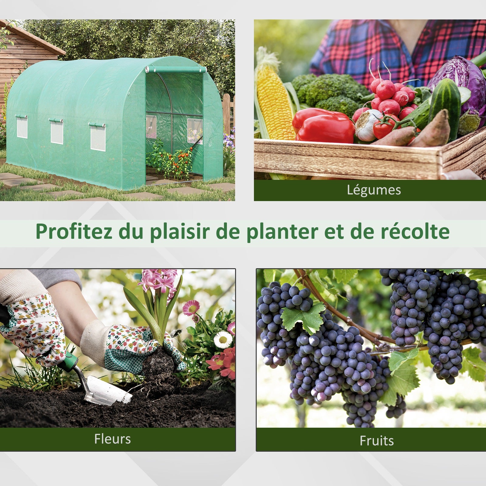 Outsunny Serre de Jardin Tunnel 8 m² 4L x 2l x 1,9H m Acier galvanisé renforcé diamètre 2,4 cm + PE Haute densité fenêtres Porte - 9