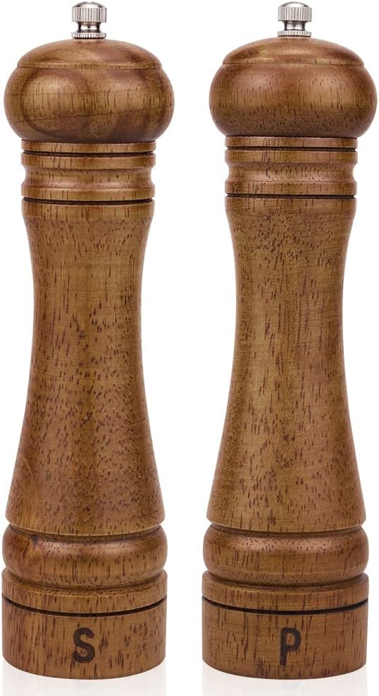 Lot De 2 Moulins à Sel & Poivre En Bois 20,3 Cm – Mouture Réglable, Chêne Naturel & Céramique