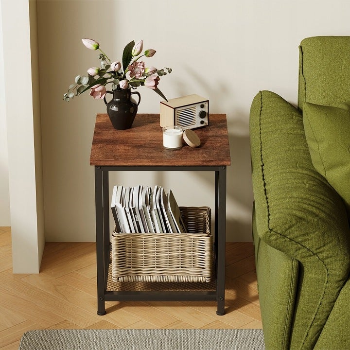 STOLIK KAWOWY KWADRATOWY POMOCNICZY BOCZNY Z PÓŁKĄ RETRO VINTAGE LOFT 55 CM - 3