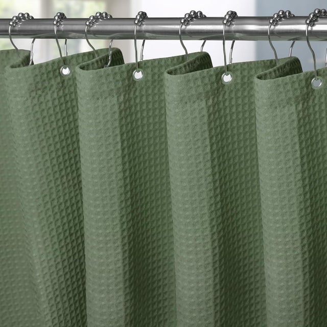 Rideau De Douche Vert Fleurs – Tissu Satiné Transparent, Neuf Sans étiquette