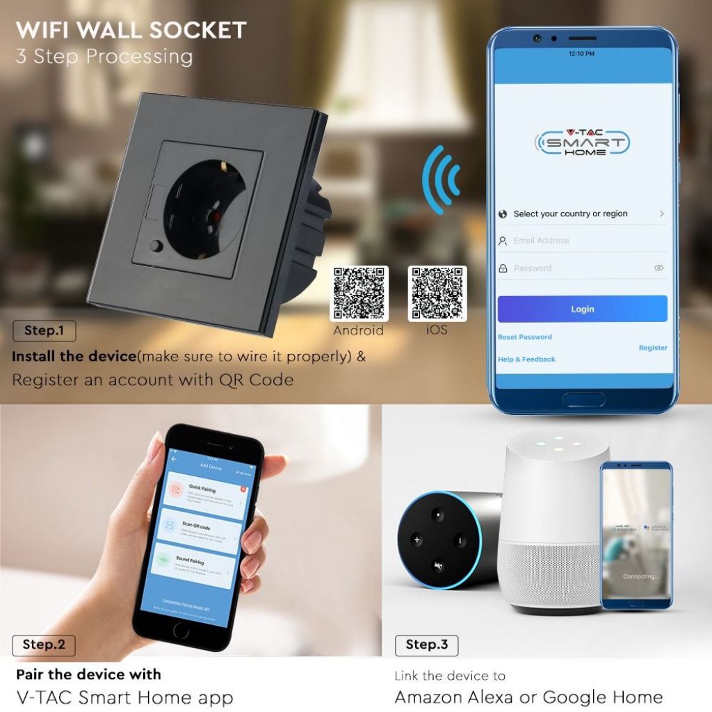 Presa WiFi Intelligente Con Monitoraggio Energetico - Compatibile Alexa E Google Home, Controllo Remoto Via App VeSync, 16A, 2.4GHz - 1 Pezzo - 3