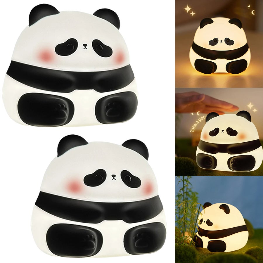 Paquete de 2 luces nocturnas de panda, lámpara de noche led de silicona, luz nocturna regulable de 3 niveles, lámpara táctil recargable