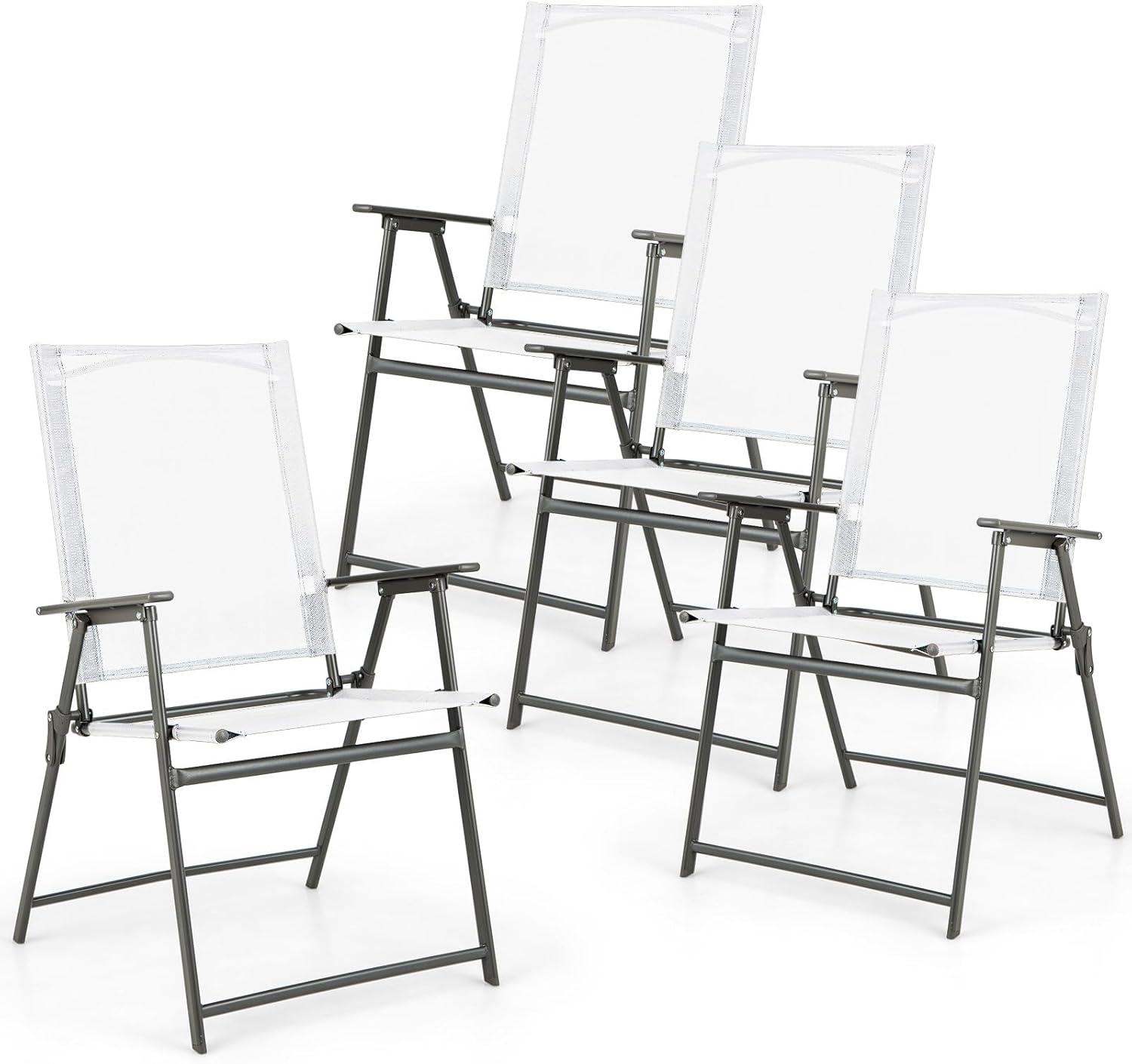 Zestaw 4 krzeseł ogrodowych, składanych krzeseł z materiału odpornego na warunki atmosferyczne, krzesła tarasowe do ogrodu, na taras, balkon (białe)