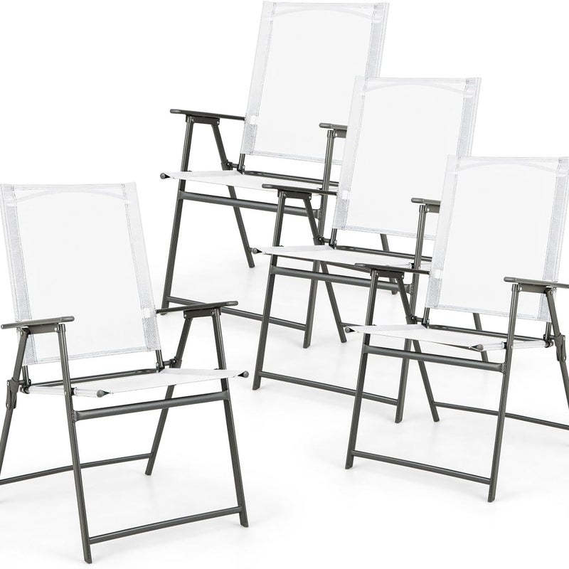 Zestaw 4 krzeseł ogrodowych, składanych krzeseł z materiału odpornego na warunki atmosferyczne, krzesła tarasowe do ogrodu, na taras, balkon (białe)