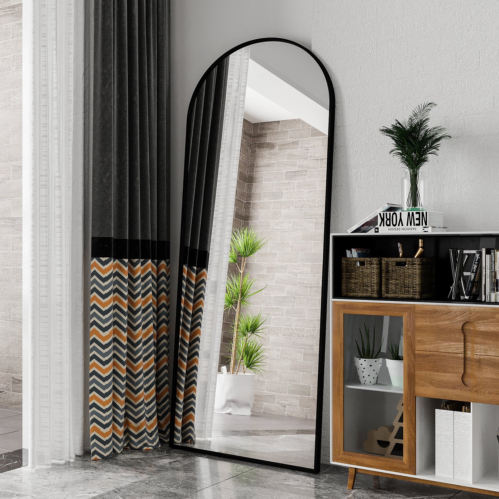 Il numero 1 del risparmio-SPECCHIO A FIGURA INTERA CON CORNICE ONDULATA IN VELLUTO SPECCHIO DA TERRA E DA PARETE 160X50 CM BIANCO