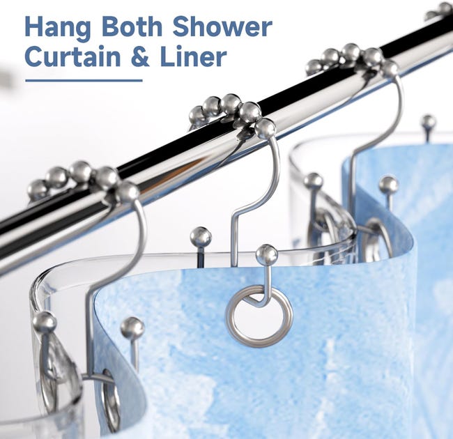 Ganci Per Tendine Doccia In Acciaio Inox - Set Da 12, Doppio Scorrimento, Cromati Ganci Per Tendine Doccia In Acciaio Inox - Set Da 12, Doppio Scorrimento, Cromati