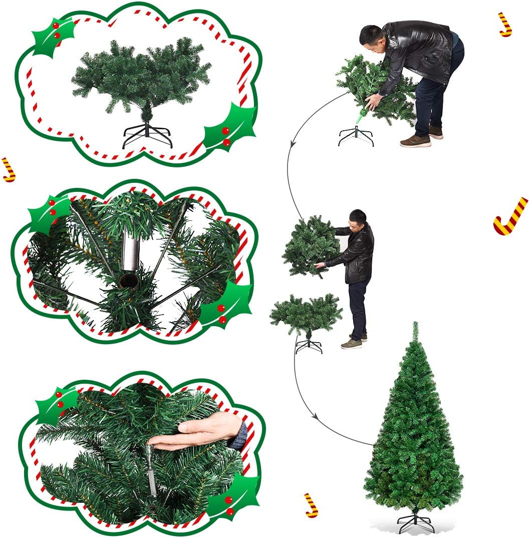 210 cm, sztuczna choinka z metalowym stojakiem, igły z PCW, sztuczne drzewko bożonarodzeniowe, idealne do domu, biura, sklepu i hotelu, zielona - 5