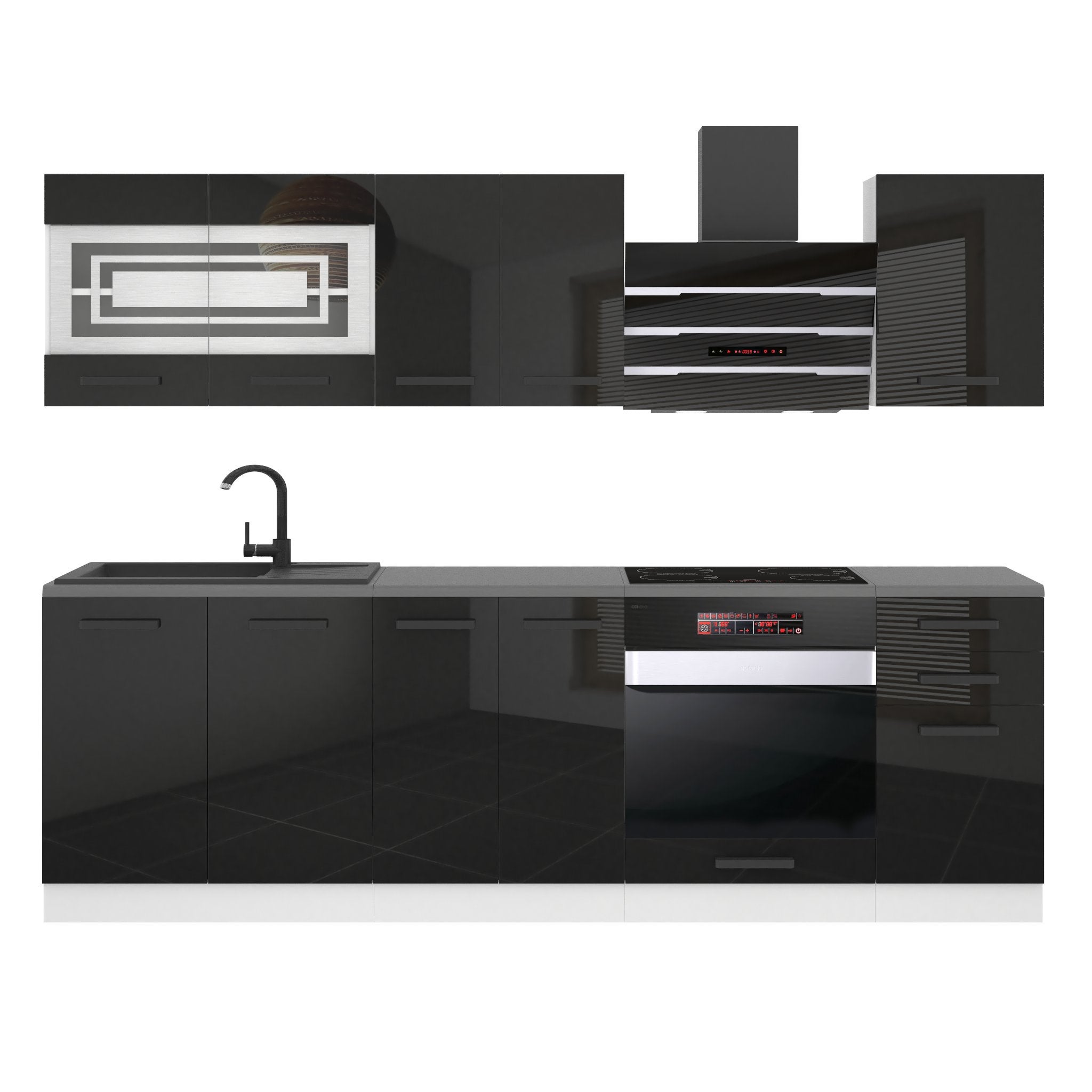 Cuisine équipée Complète Belini Margaret 240 Cm - Façade Chêne Glamour, Sans Plan De Travail - Meubles Bas Et Hauts Inclus