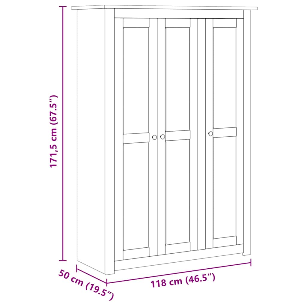 Garde-robe 3 portes Gris 118x50x171,5 cm Pin Assortiment Panama vidaXL - 3