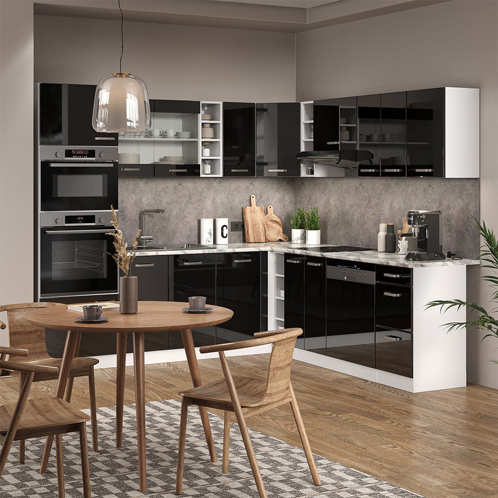 Vicco Cuisine en angle R-Line, Noir Haute brillance/Blanc, 247 x 237 cm, PT Chêne - 6