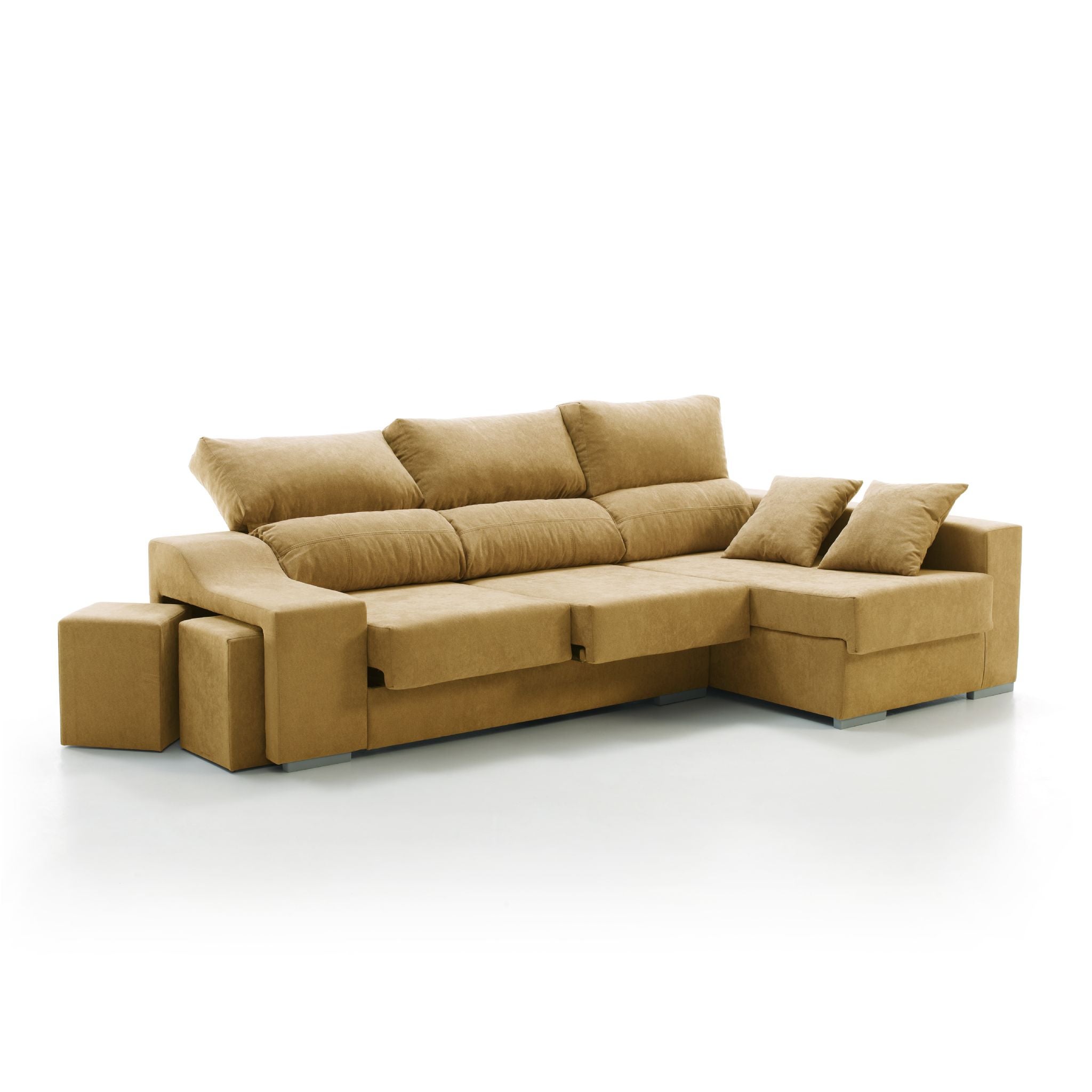 Sofa esquinero chaiselongue kvasir derecha 260x150 cm mostaza 4 plazas tejido con sistema acualine desenfundable tanuk