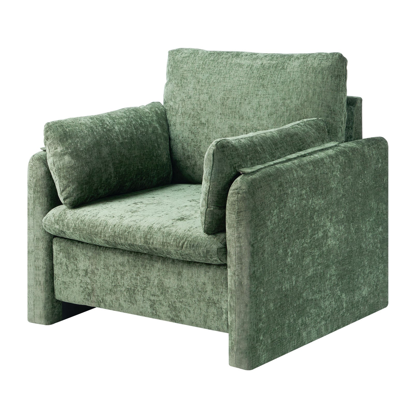 Poltrona Moderna In Velluto Verde Oliva Con Braccioli - Sedia Imbottita Da Lettura, Legno Massello, Portata 136 Kg
