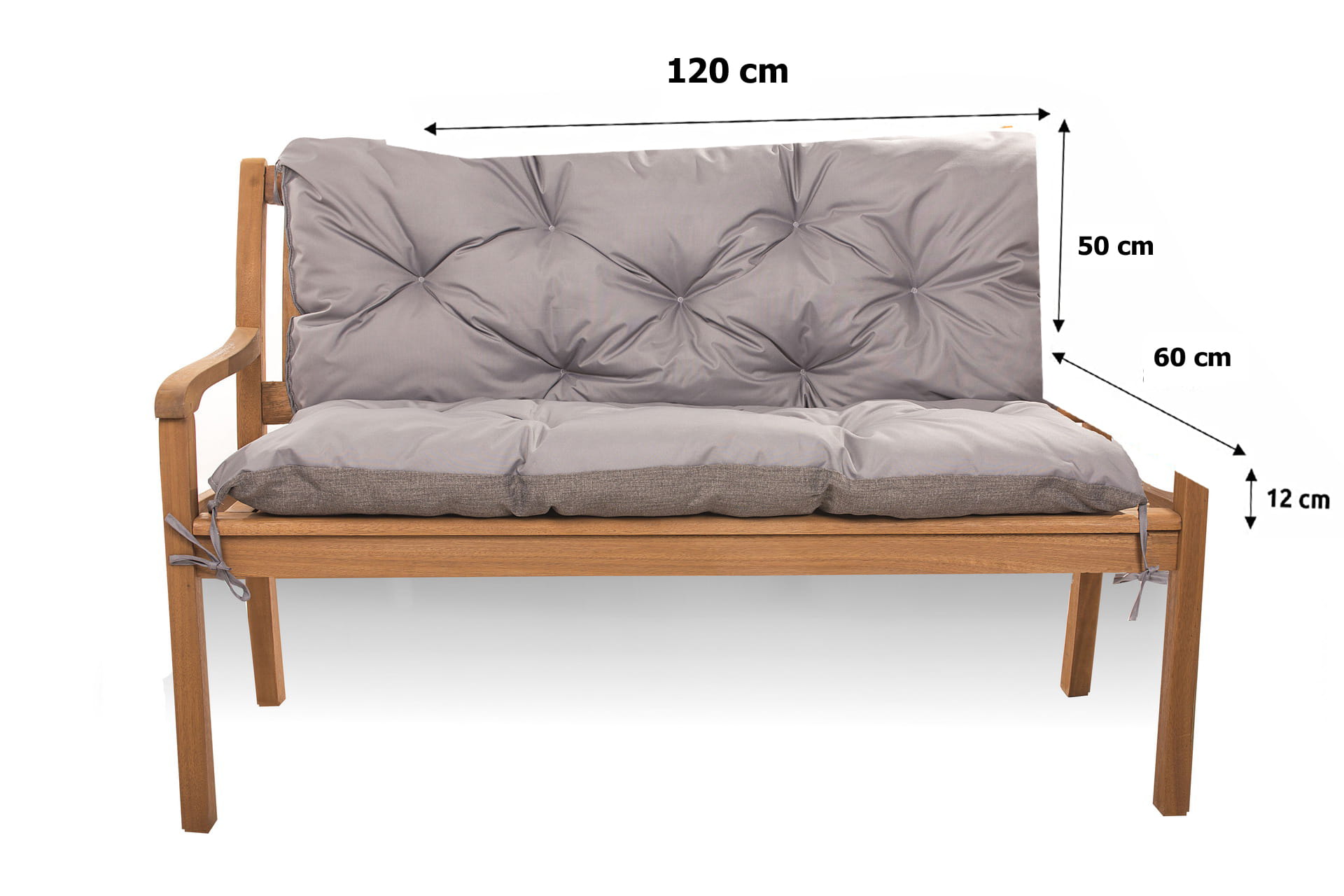 Coussin pour banc de jardin 120x60x50cm, coussin de jardin Gris, coussin de banc extérieur, coussin de banc de jardin, coussin de balançoire - 2