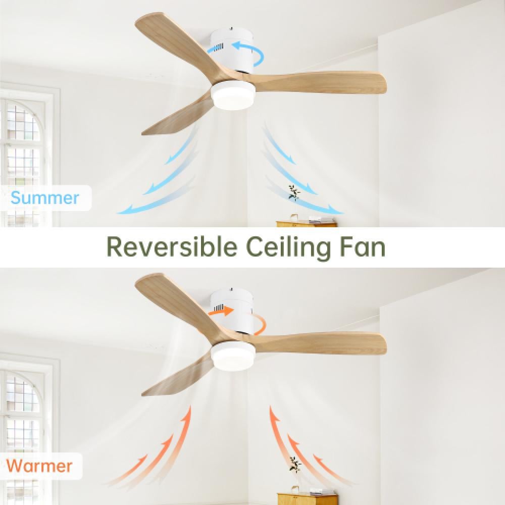 Ventilateur de plafond 52 pouces avec télécommande – Technologie moteur DC, 3 pales en bois massif, éclairage LED 18W,silencieux et économe en énergie - 6
