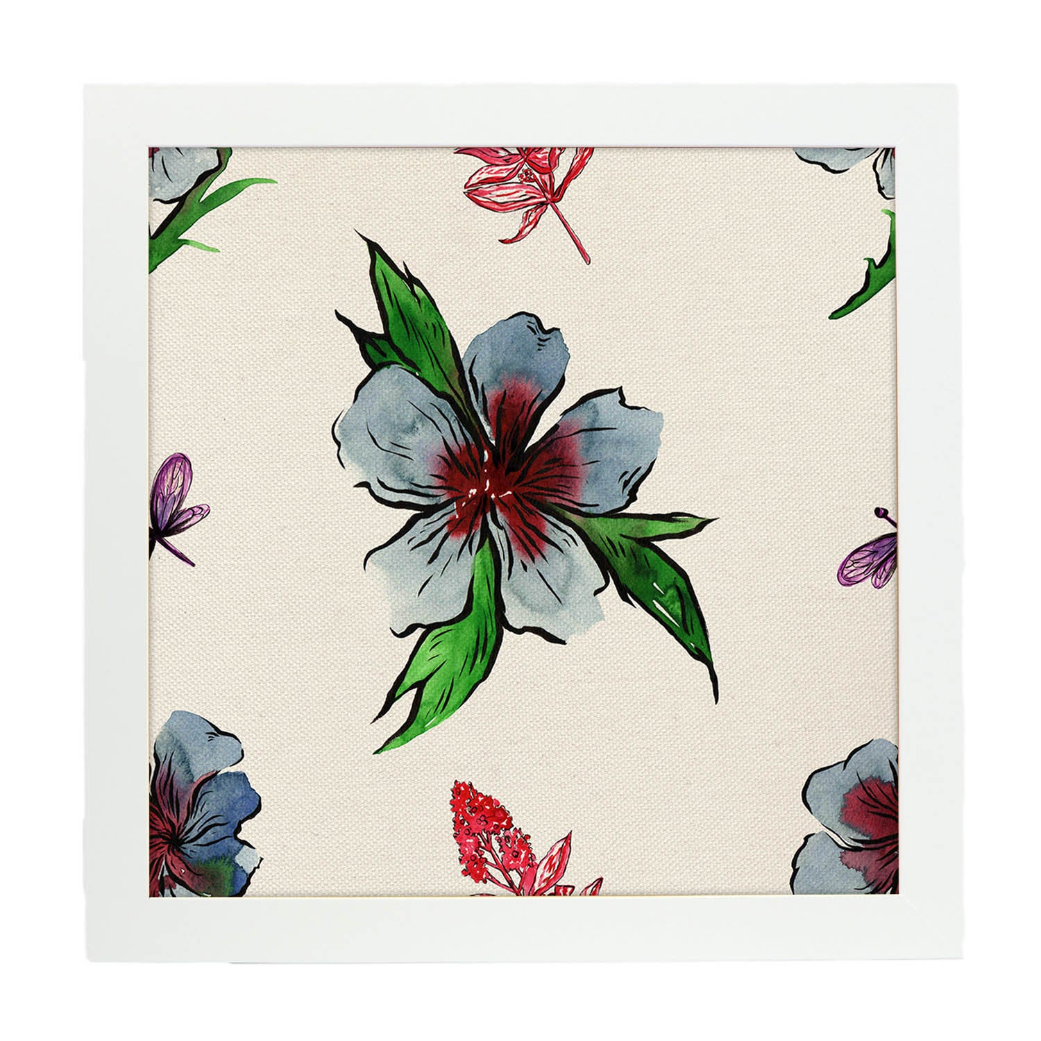 Affiche De Fleur Et De Nature. Fleur Ouverte Carrée, Illustrée De Dessins De Couleur. Cadre Noir - 2