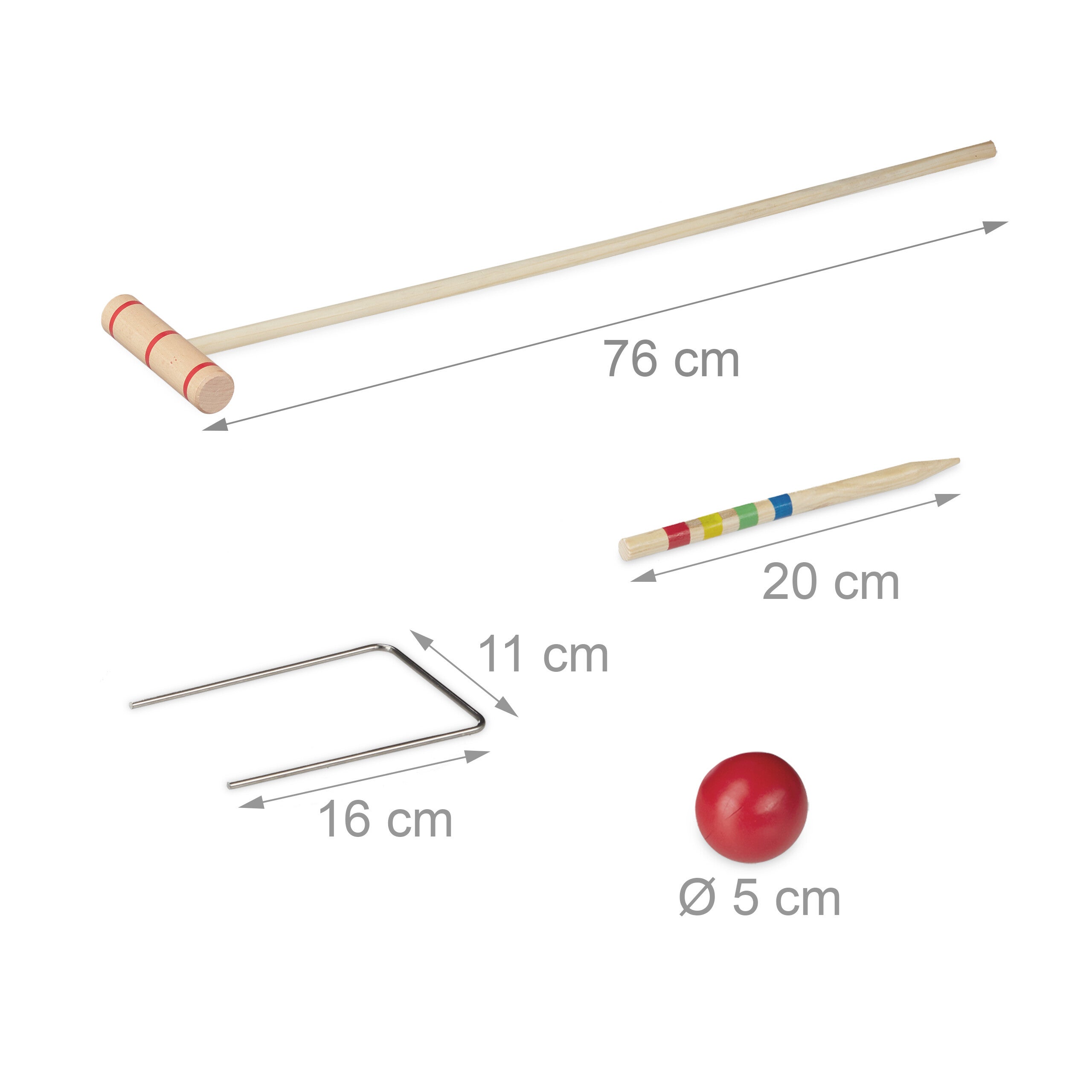 Jeu de croquet, 8 joueurs, enfants et adultes, set complet avec sac, maillets, multicolore, Relaxdays - 4