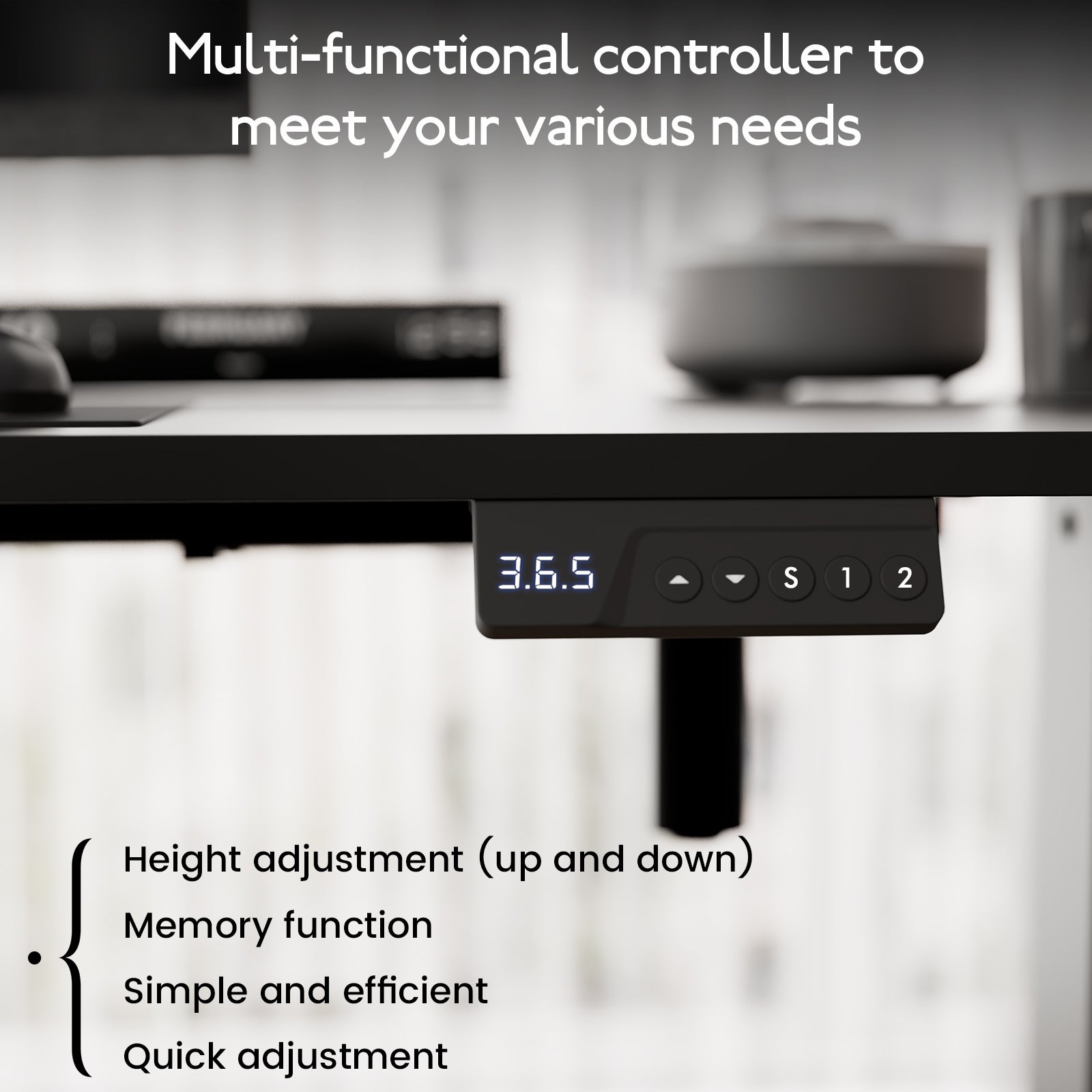 Bureau électrique réglable 80x160 cm, Hauteur 70-117 cm, Fonction mémoire, Rebond en cas de résistance, Mode économie d'énergie - 3