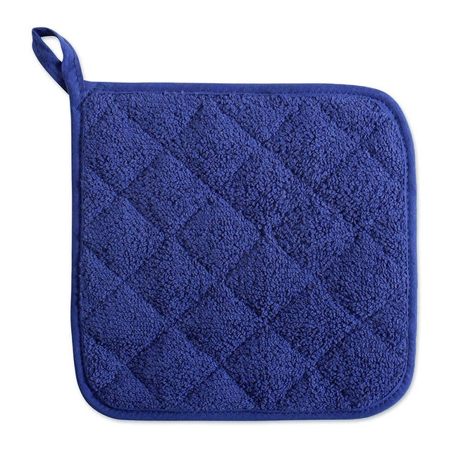5 agarraderas resistentes al calor para cocina, salvamanteles para horno, agarraderas de tela de rizo para cocinar y hornear (azul marino)
