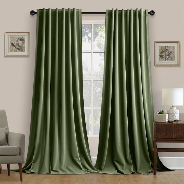 Rideaux Occultants Thermiques en Velours Épais 2 pièces, Isolation & Élégance, pour les salons et les chambres à coucher 132x305CM Oliver Vert