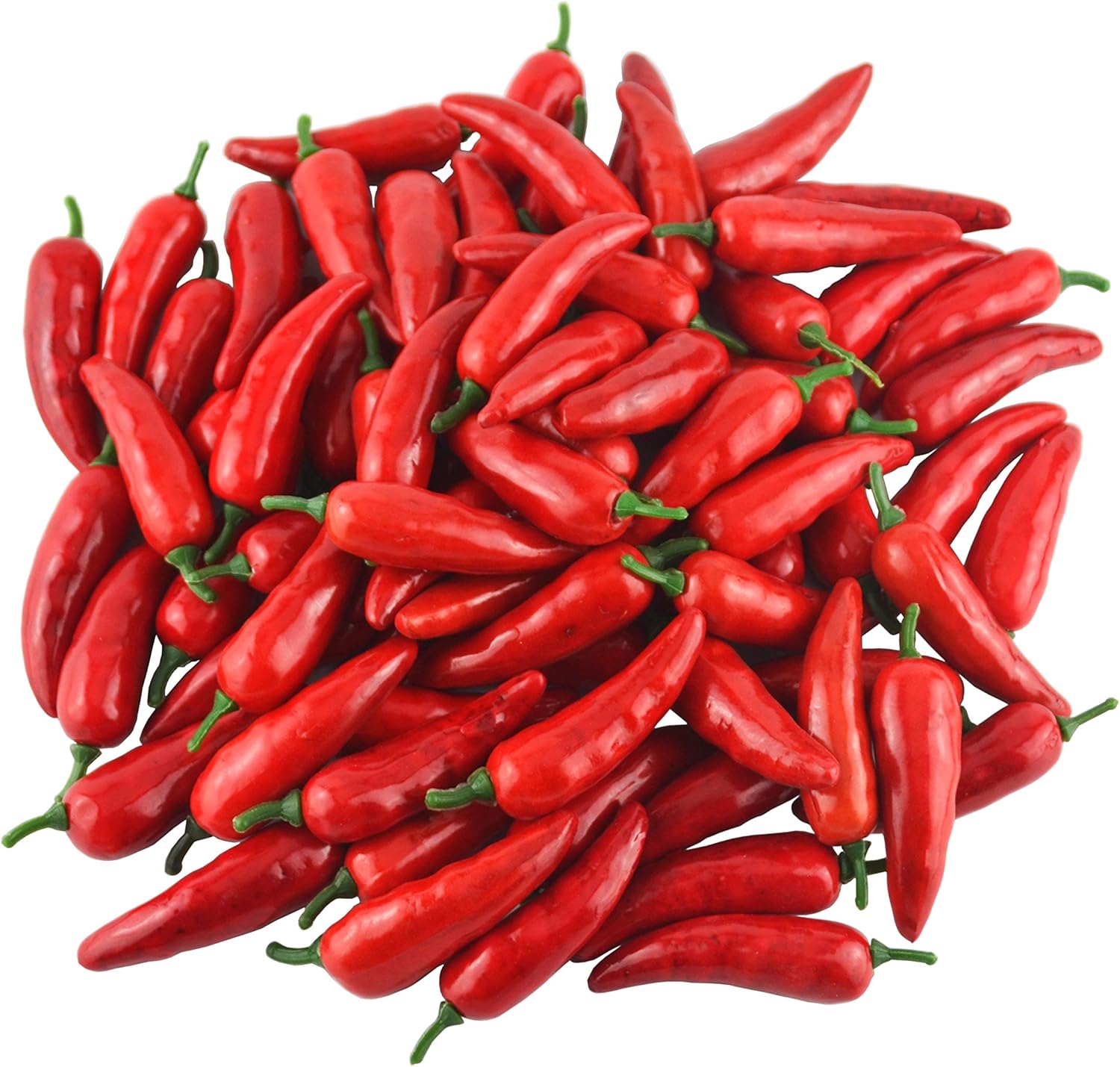 Zestaw 100 mini sztucznych trójkolorowych papryczek chili (czerwone, żółte, zielone), realistyczne, do dekoracji wnętrz - czerwone