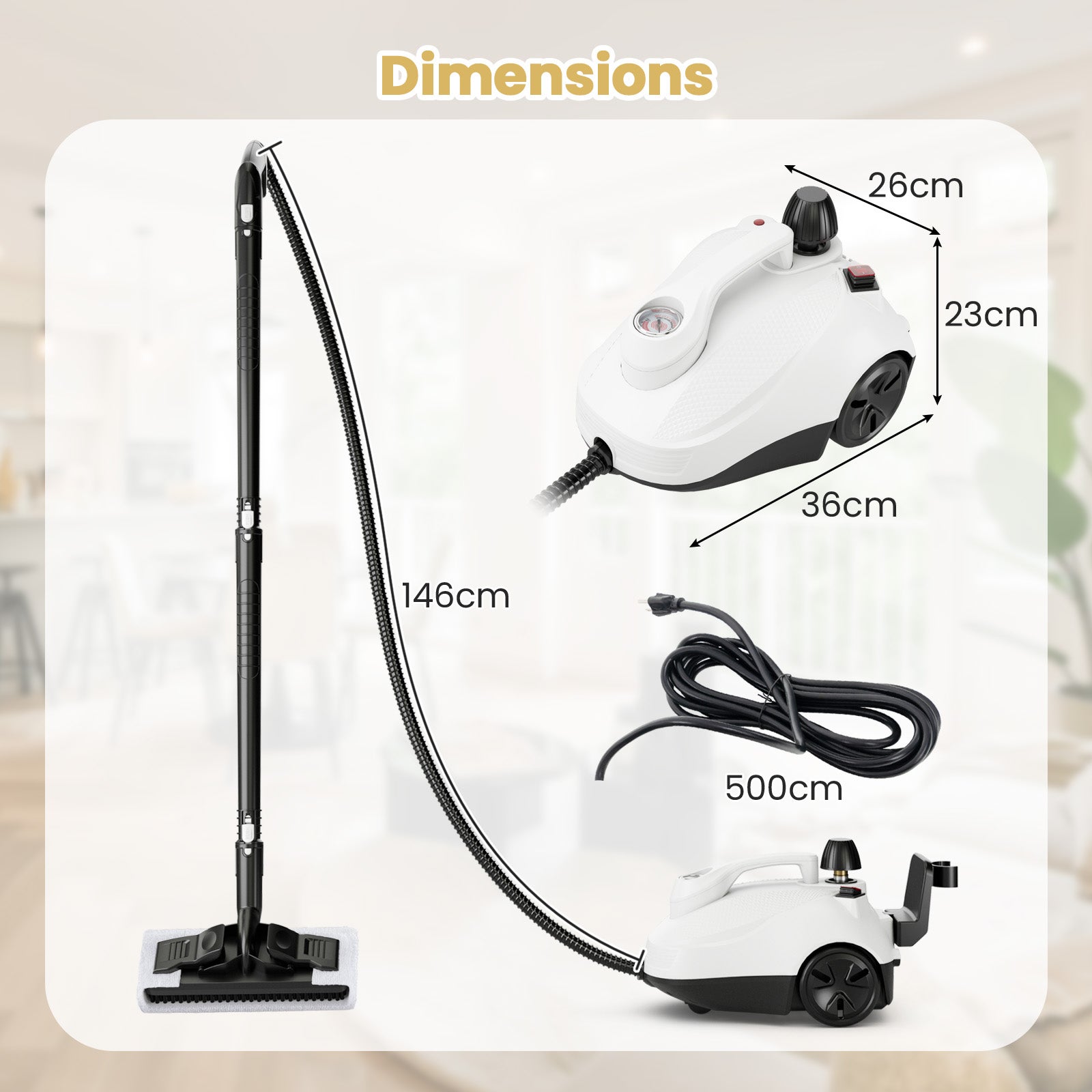 Nettoyeur Vapeur Portable de 1800W pour Maison, Machine  Nettoyer  Vapeur  Roulante avec 15 Accessoires & Rservoir de 1,8 L, Blanc | Leroy Merlin
