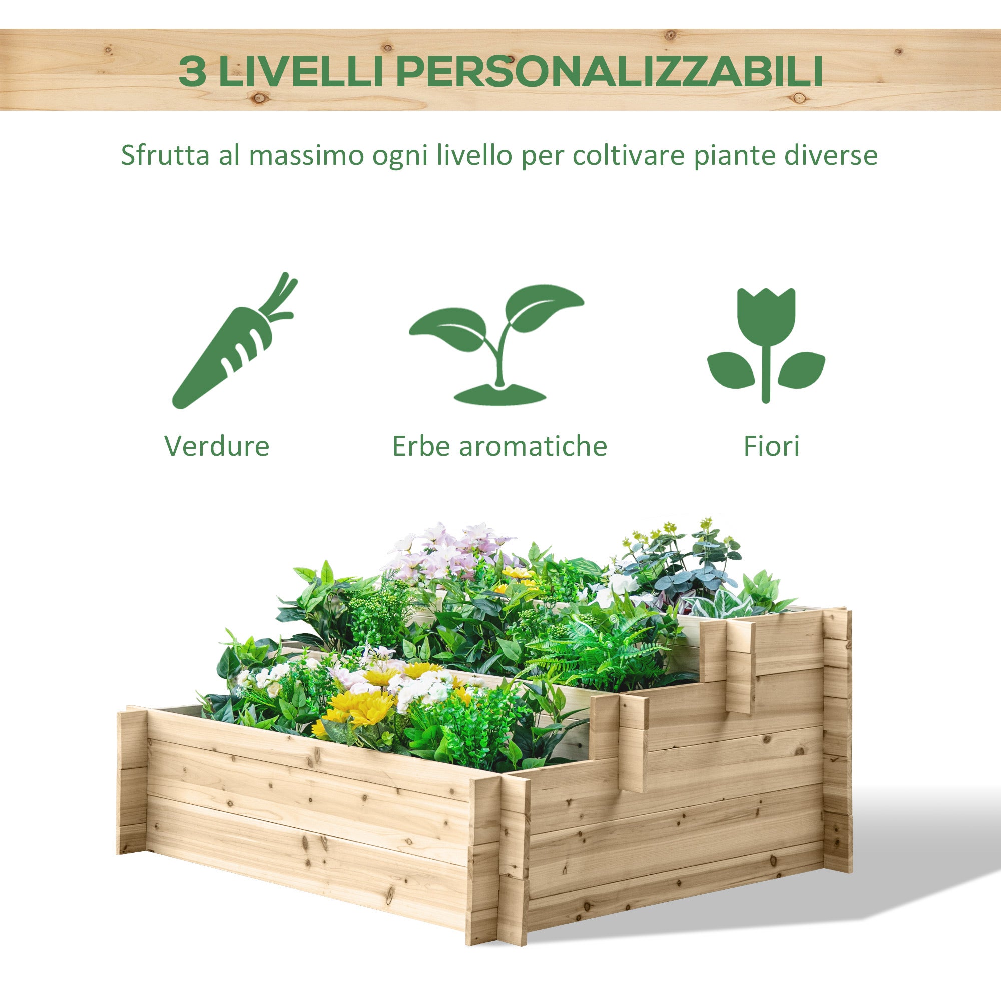 Jardinière surélevée en bois à 3 niveaux,pour potager d'extérieur,fleurs,légumes et herbes aromatiques,120x100x54cm - 6