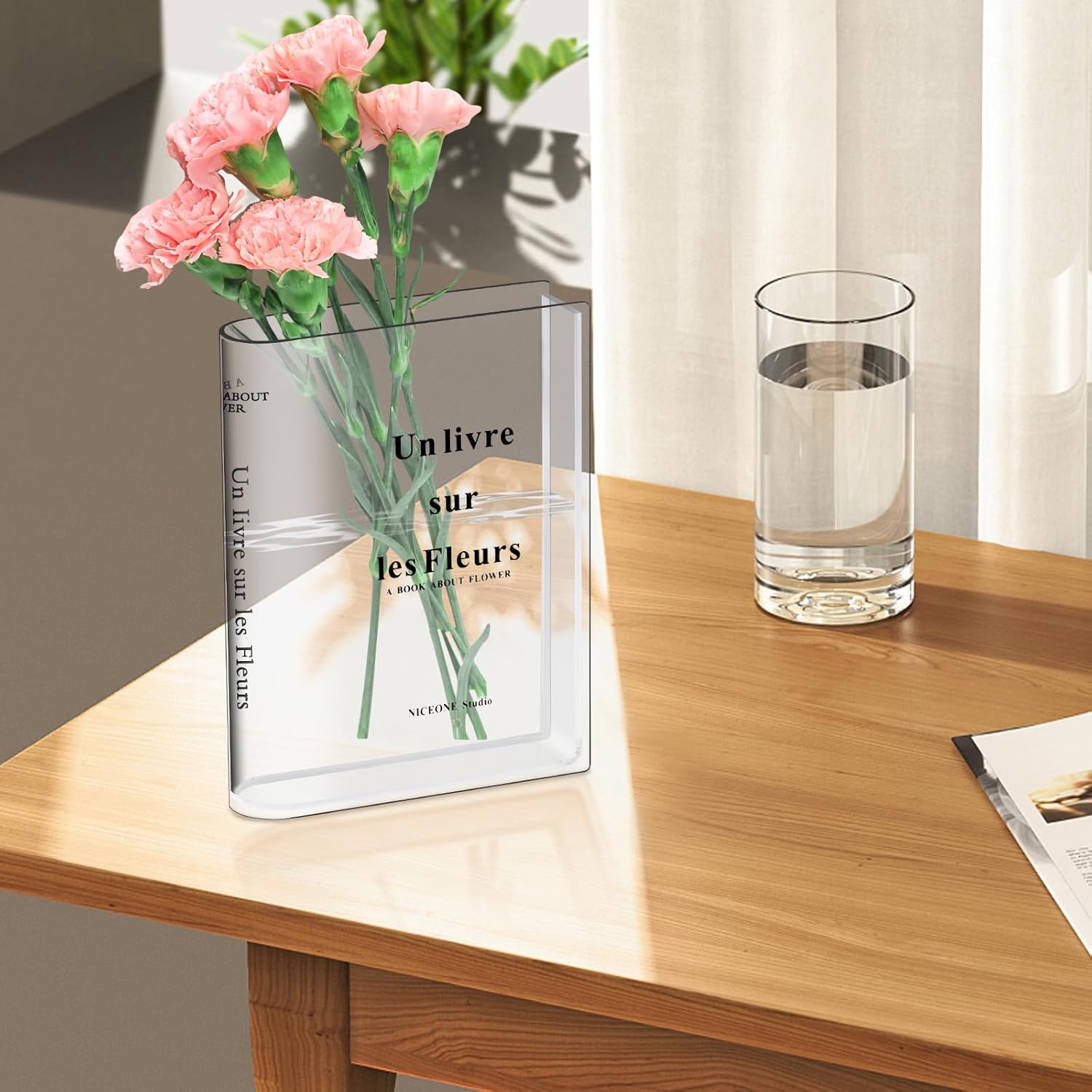 Vase Livre Acrylique Transparent, Vase en Forme de Livres, Vases Tulipes de Livre pour Fleurs, Décoration de Table de Chambre à Coucher - 3
