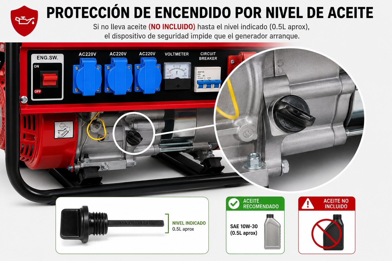 Gerador Elétrico a Gasolina SVE-W5500 4 Tempos 230/380V – 3000W Monofásico + 2500W Trifásico – Depósito 15L – 4 Tomadas - 7