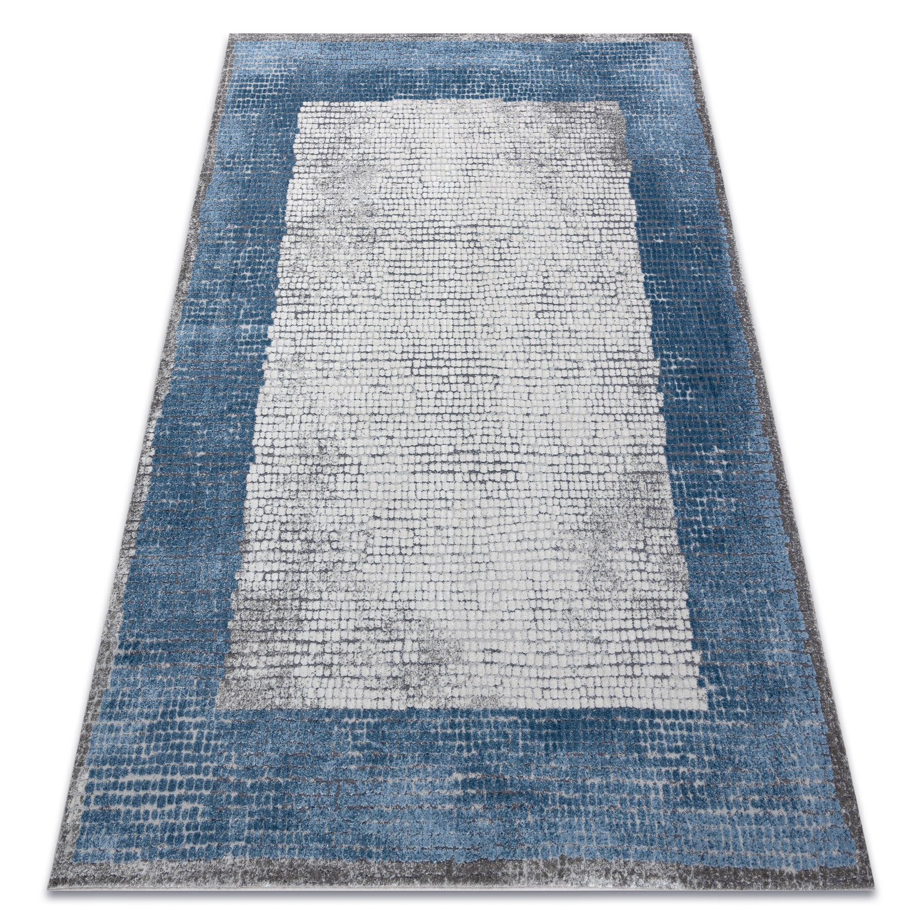 Dywan NOBLE nowoczesny 9730 68 Ramka vintage przecierany - Strukturalny, dwa poziomy runa krem / niebieski 200x290 cm