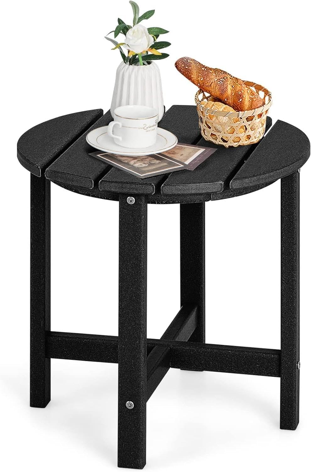 Stolik Ogrodowy z HDPE Obciążenie 100 kg – Regały z Listew Kompaktowy Rozmiar Okrągły 46 x 46 x 46 cm Czarny