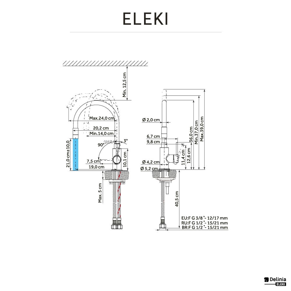 Rubinetto da cucina con becco flessibile DELINIA Eleki grigio - 7