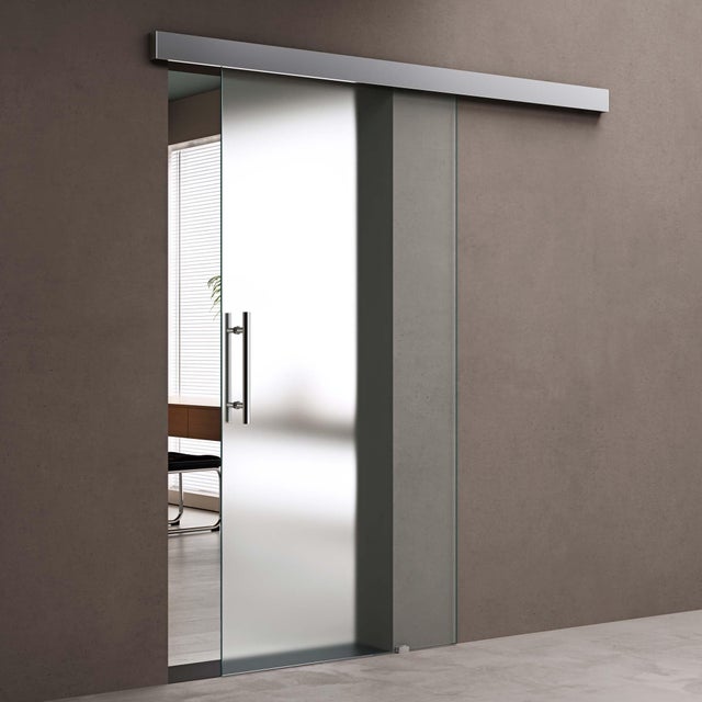 Porte Coulissante d'Intérieur, Verre de Sécurité Opaque, 77,5x205cm, avec Amortisseur, Distance Mur 15mm, Poignée Barre, Amalfi14 doporro