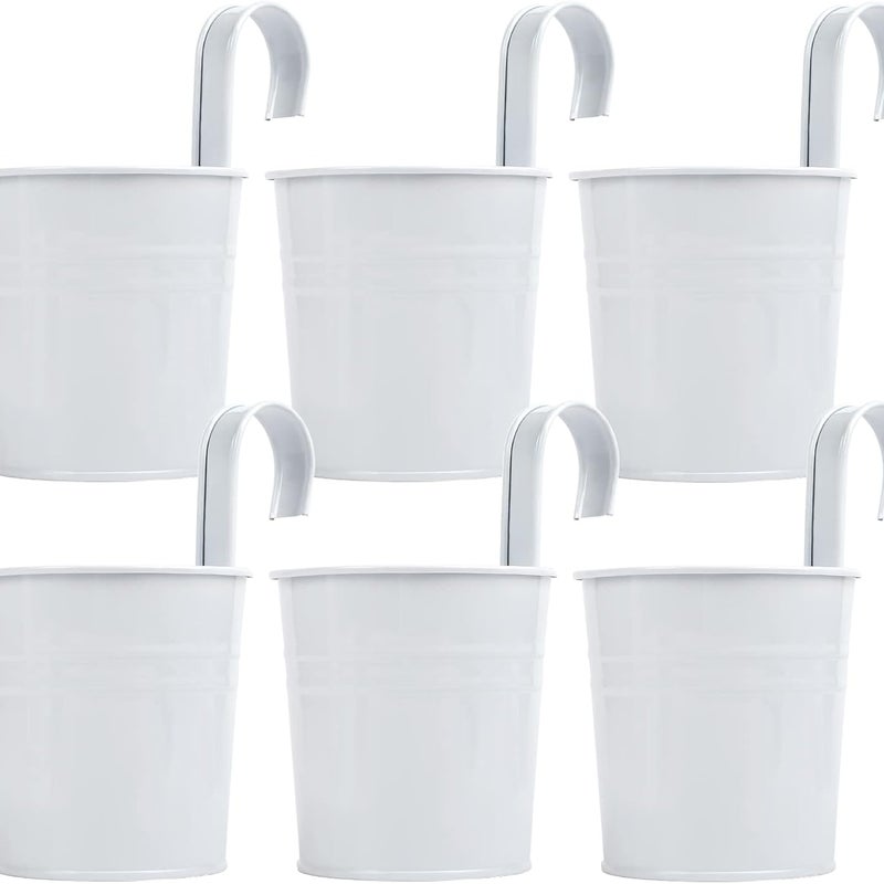 6 metalowych wiszących doniczek na kwiaty 10 cm, mała wisząca doniczka na kwiaty do wewnątrz i na zewnątrz, na balkon - z odpinanymi haczykami - biała