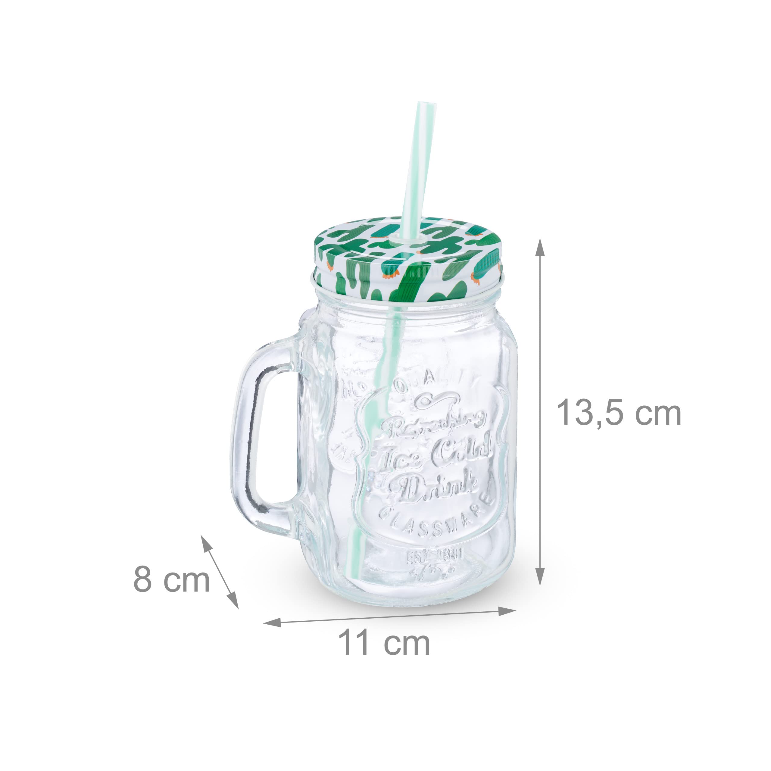 Relaxdays Set 8 Tazze, con Coperchio e Cannuccia, Design Cactus, Tè Freddo, Bevande, Limonate, Party, 500 ml, Colorato - 9