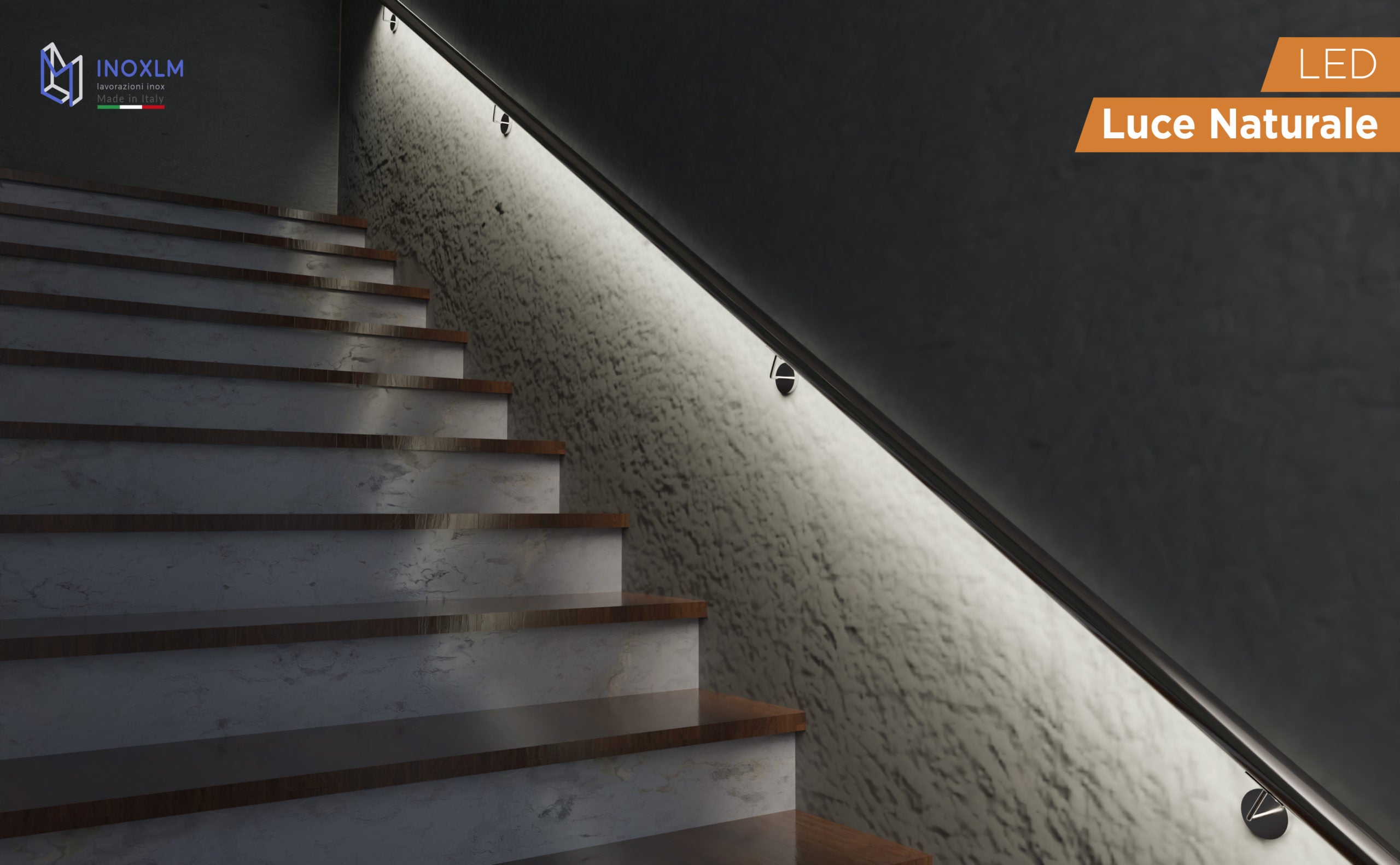 INOXLM Corrimano per scale in acciaio inox 260 cm diam. 42,4 mm| Corrimano con led luce naturale 4000k | Corrimano Made in Italy |Ideale fai da te - 4