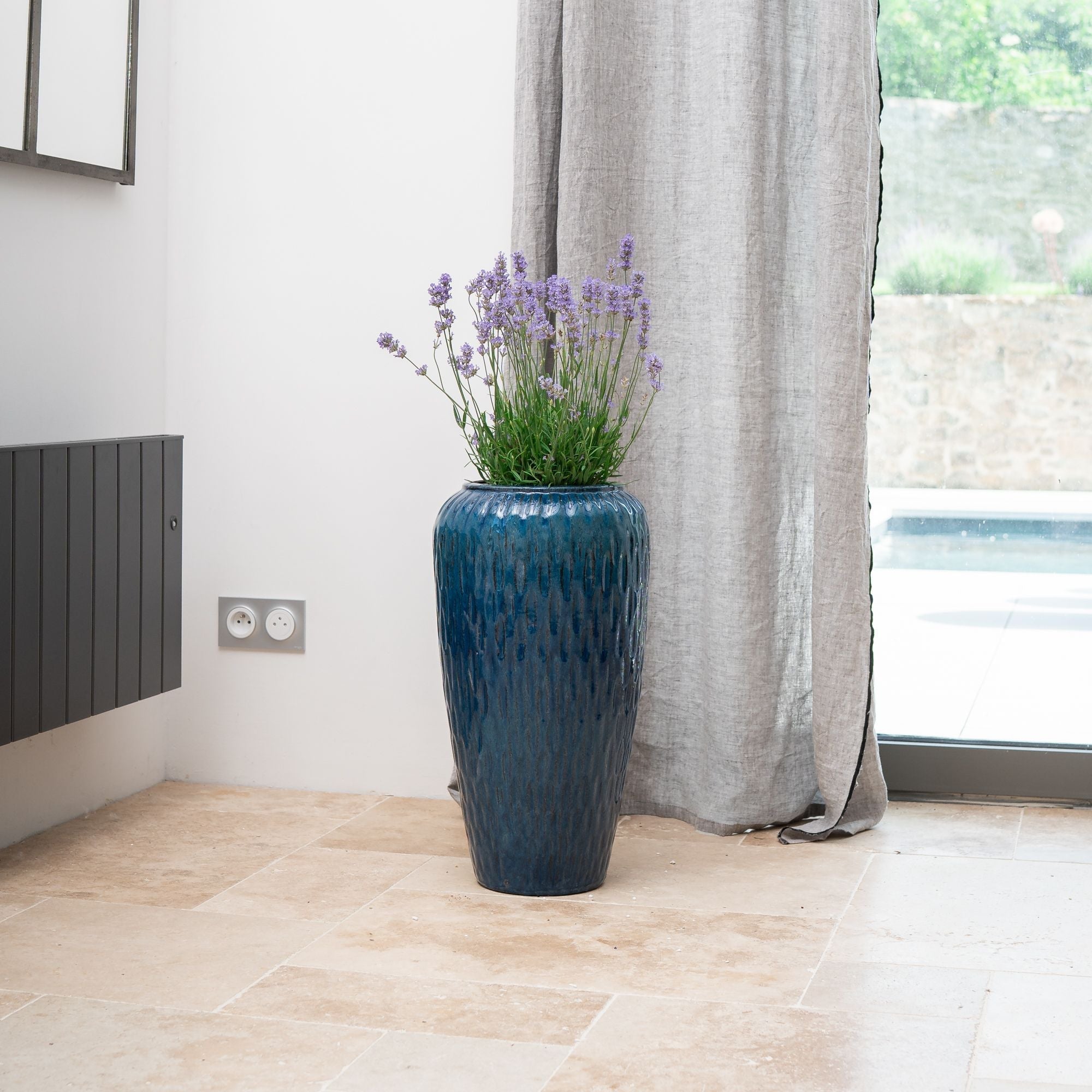 Pot Grande Taille D ext rieur POMPADOUR 30x57cm Bleu Azur Fait Main En 