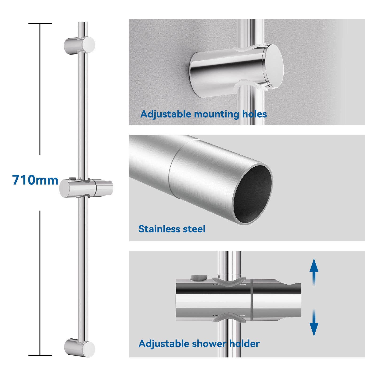 Sofetiy max Barre de Douche Chromé Acier Inoxydable ,de 65cm Avec Support de Douche - 5