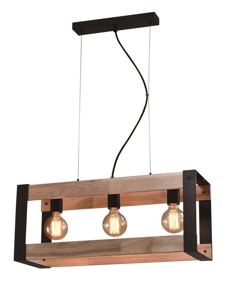 Lampa wisząca Varna czarna-naturalne drewno 3xE27x40W wym: 100 x 60 x 20 cm metal Candellux