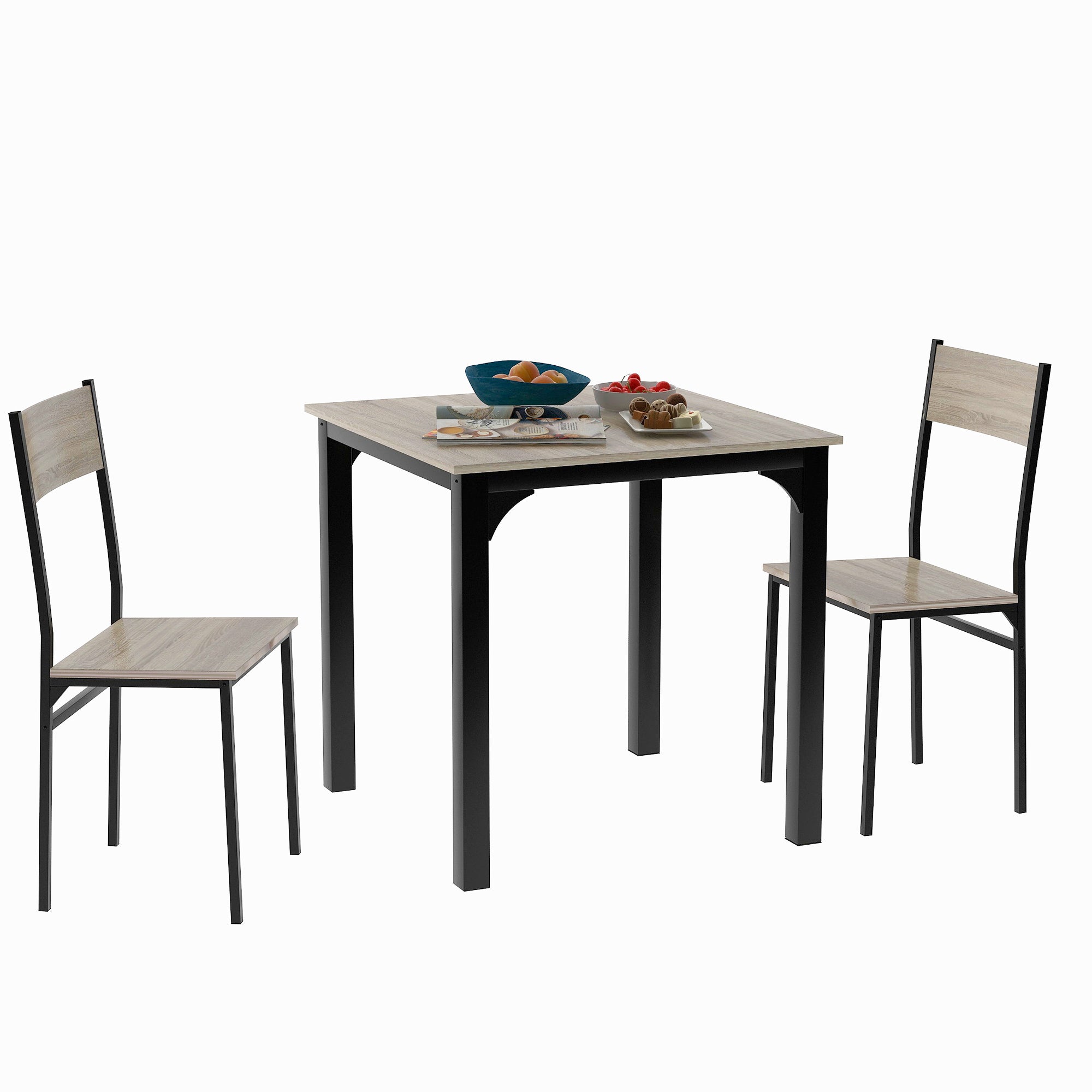 Juego De Mesa Y 2 Sillas Garvee - MDF Y Hierro, Diseño Doble C, Fácil Montaje, Ideal Para Cocina O Comedor Pequeño