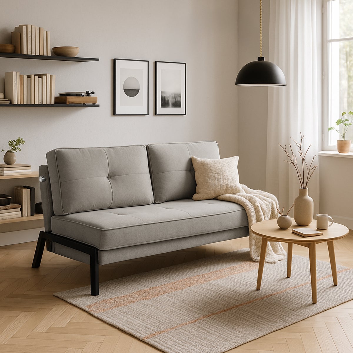 Divano letto 2 posti moderno design tessuto soggiorno Bellamy - Grigio - 2