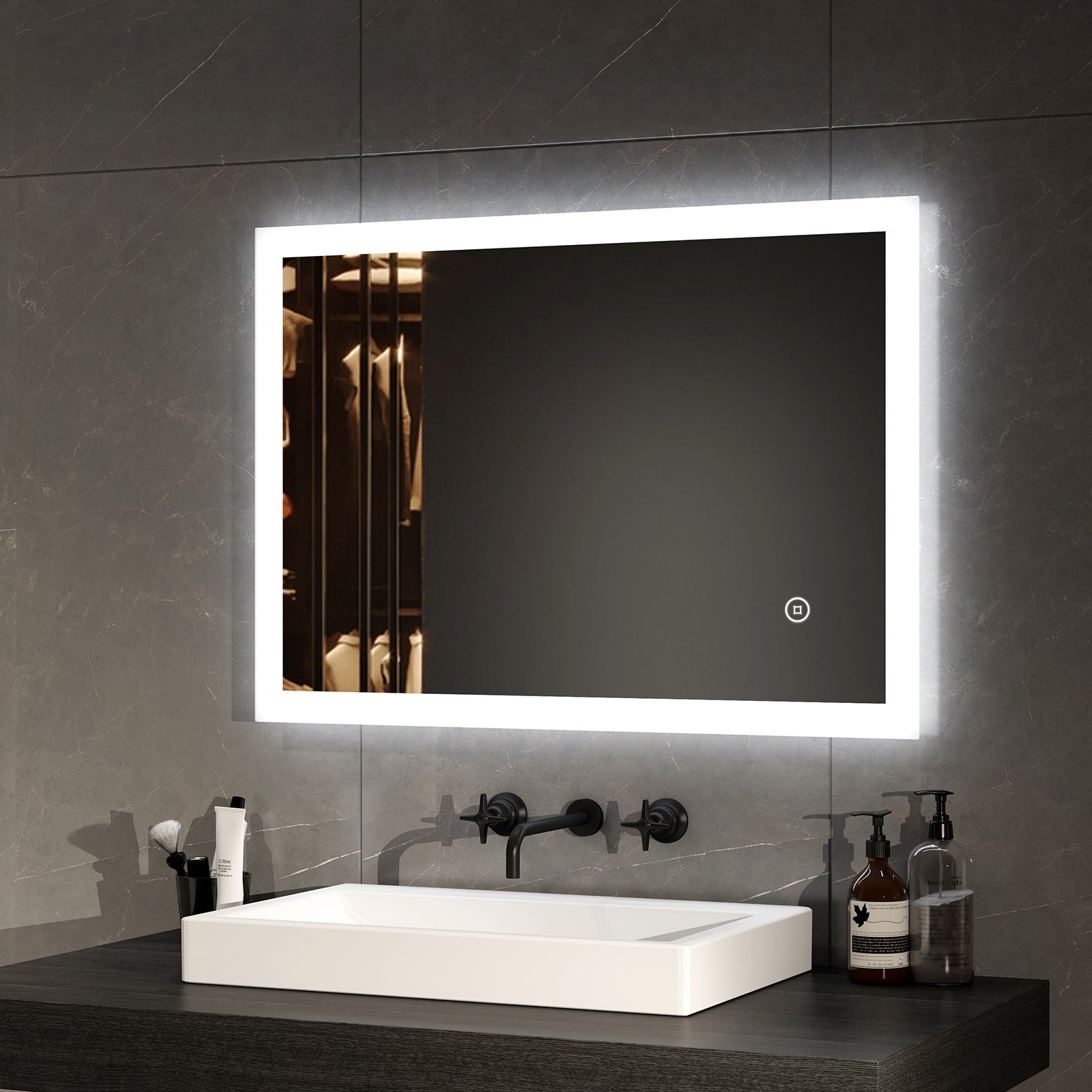 EMKE Lustro łazienkowe z oświetleniem LED 70x50 cm, z 6500K, przełącznik dotykowy, funkcja pamięci