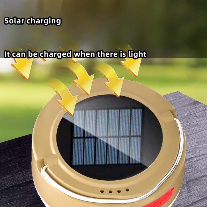 Latarka LED, solarna lampa kempingowa, oświetlenie zewnętrzne, wodoodporna lampa do namiotu, na przerwy w dostawie prądu i sytuacje awaryjne (khaki) - 5