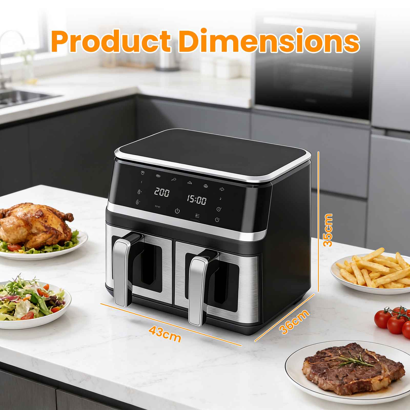 Friteuse à air 9L double compartiment écran tactile 12 programmes rapide saine famille - 5