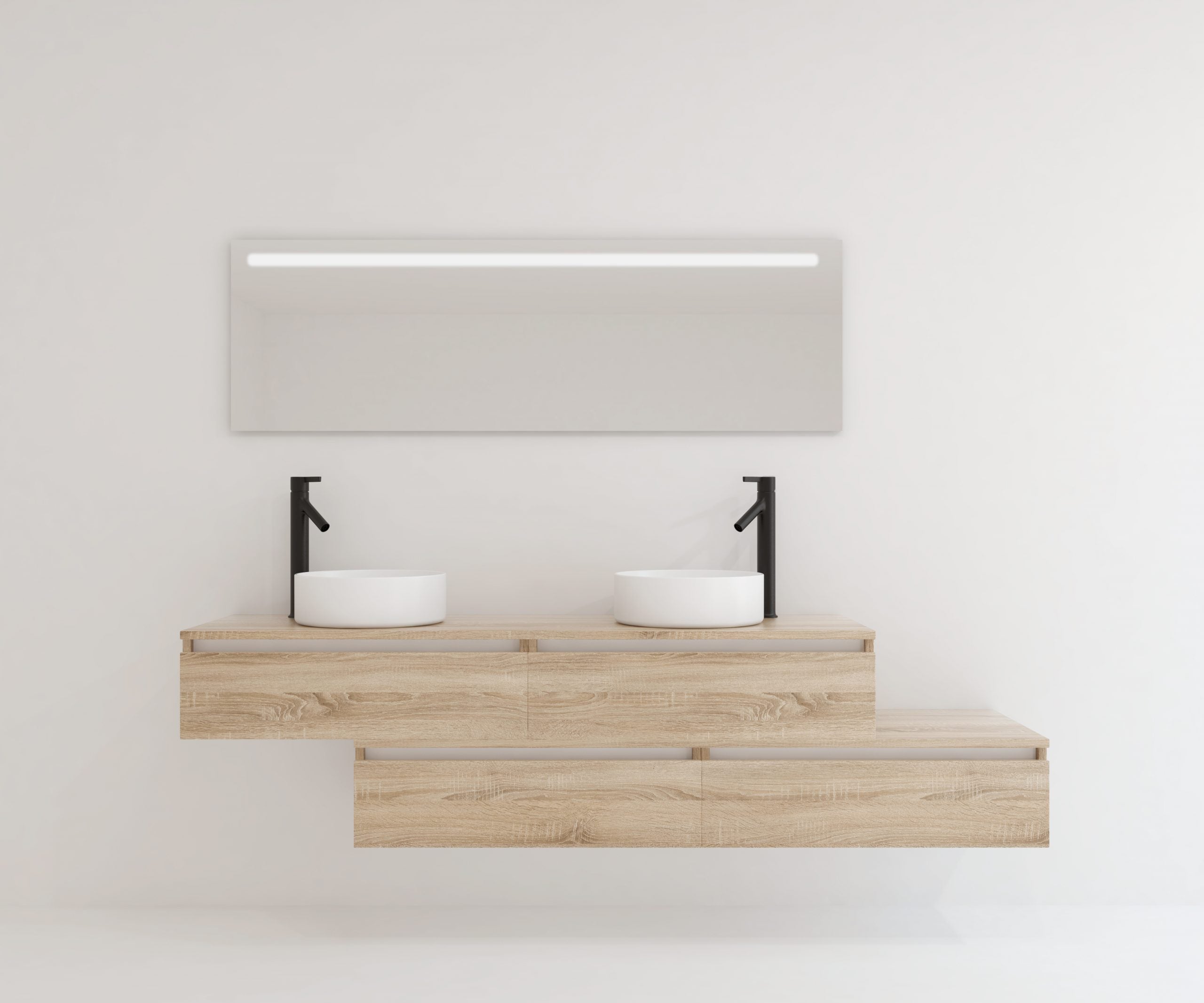 Ensemble de meubles de salle de bain Mapau TOURAINE chêne Bardolino 160 cm + double vasque + miroir LED - 2