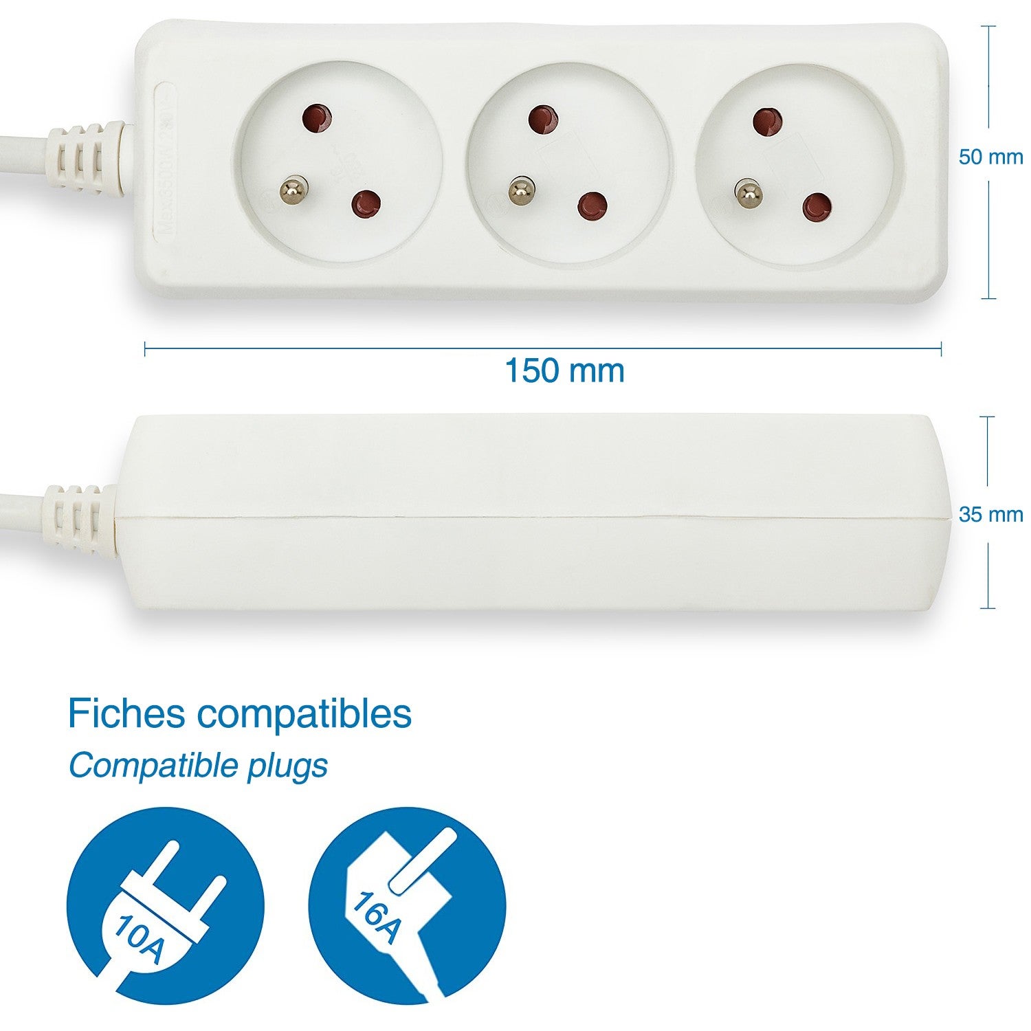 Bloc multiprise 3x16A, 1m H05VV-F3G1.0MM2, CE & NF - 4